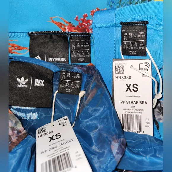 NWT Adidas x Ivy Park Cover Up, Tights, & Bra | Crystal AOP/Shock Cyan, XS - Picture 6 of 8